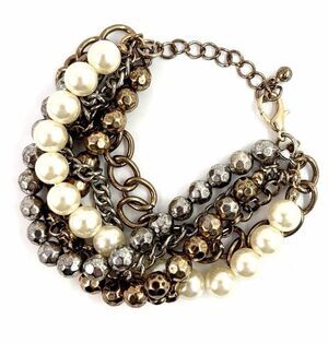 Vintage Premier Retired Bracelet Chunky Charm Faux Pearl Mixed Metal Chunky